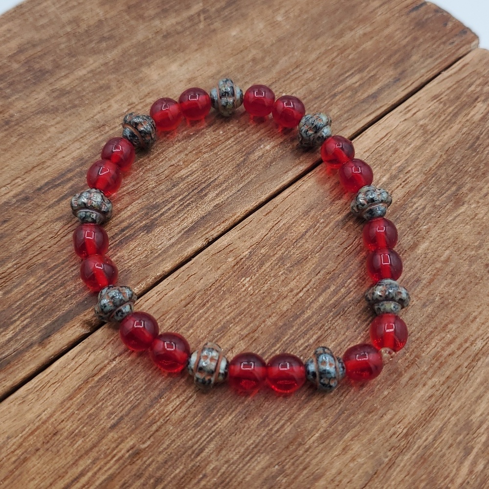 Red Gloss Beaded Tibetan Bracelet B3014